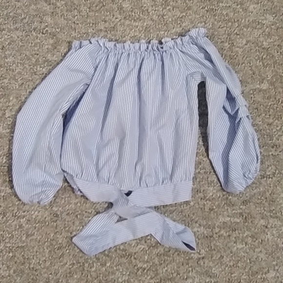 Blue and white striped tie up off the shoulders crop top - Picture 1 of 3